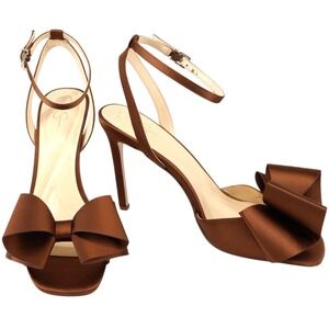 Jessica Simpson Olivine Bow Ankle Strap Satin Heels Toasted Pecan Size 11